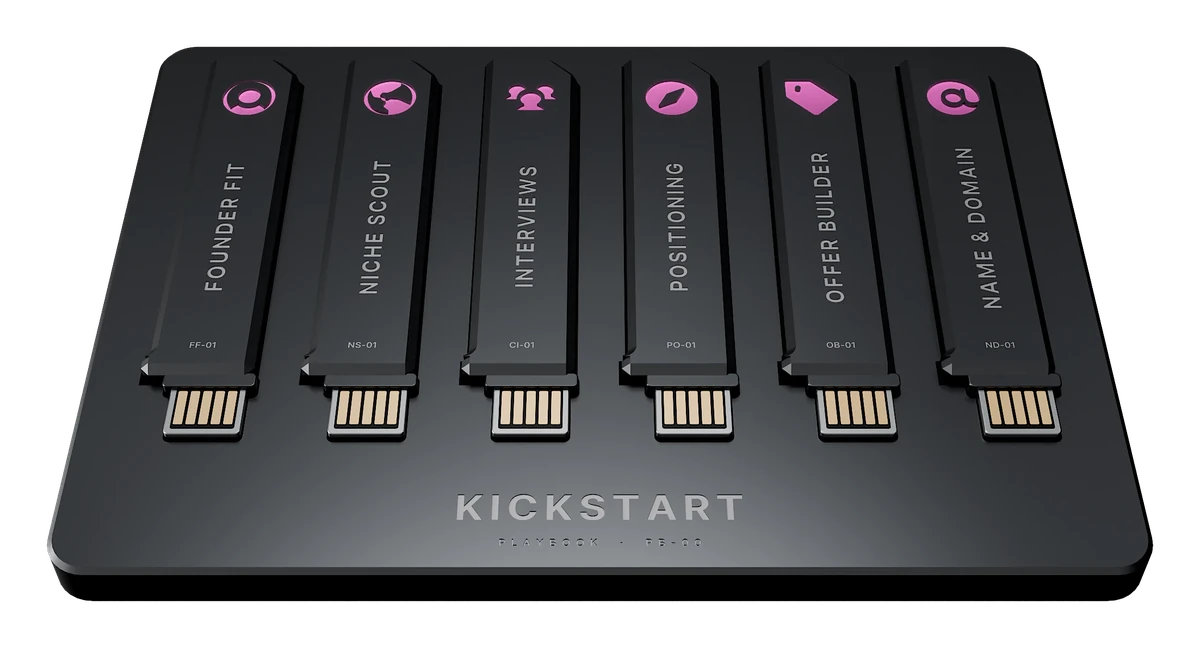 The Kickstart playbook: a tray holding its six keys, each lit with its icon