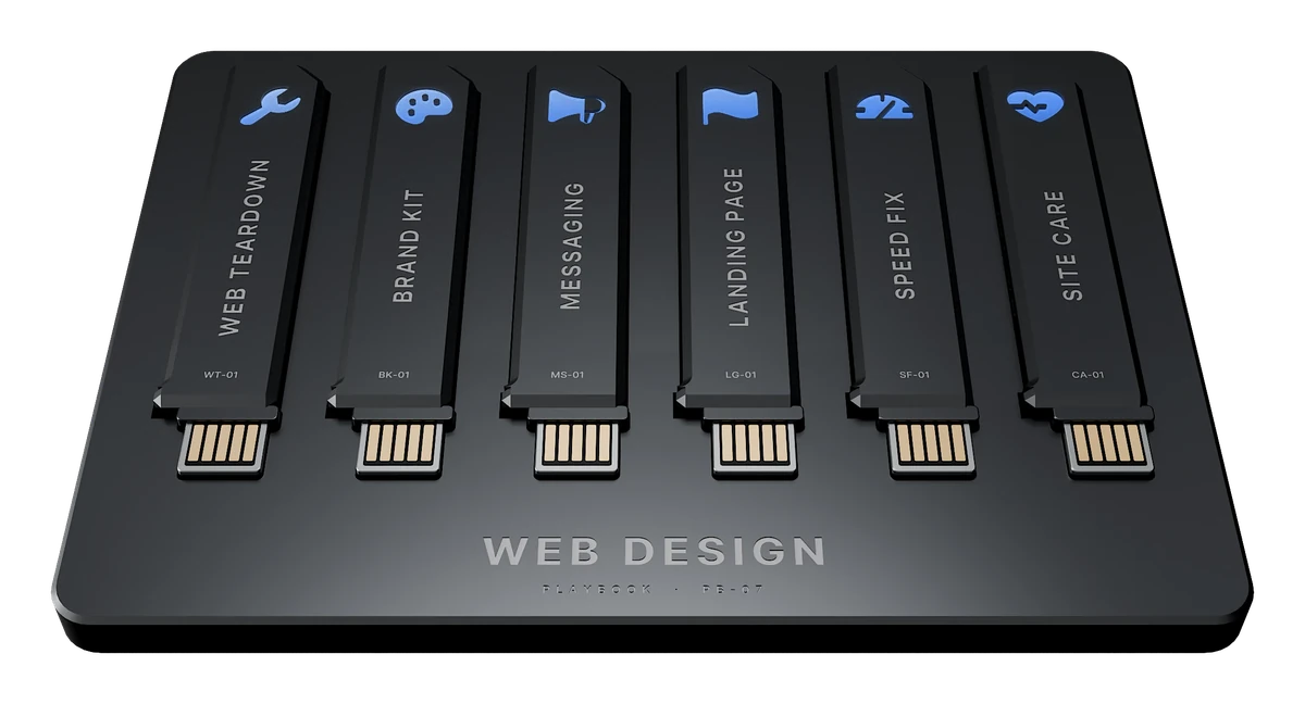 The Web Design playbook: a tray holding its six keys, each lit with its icon